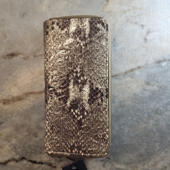 Wallet Clutch Faux leather Snake skin pattern. Double zipper. Brown beige. - Picture 3 of 6